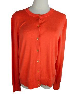 J. Crew Cardigan Sweater Large Orange Cotton Preppy Button Front Classic